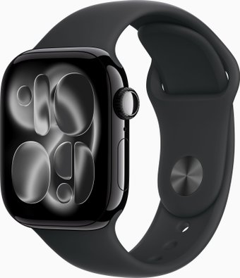 Apple Watch Series 11 46 мм (алюминиевый корпус, черный/черный, спортивный силиконовый ремешок S/M)